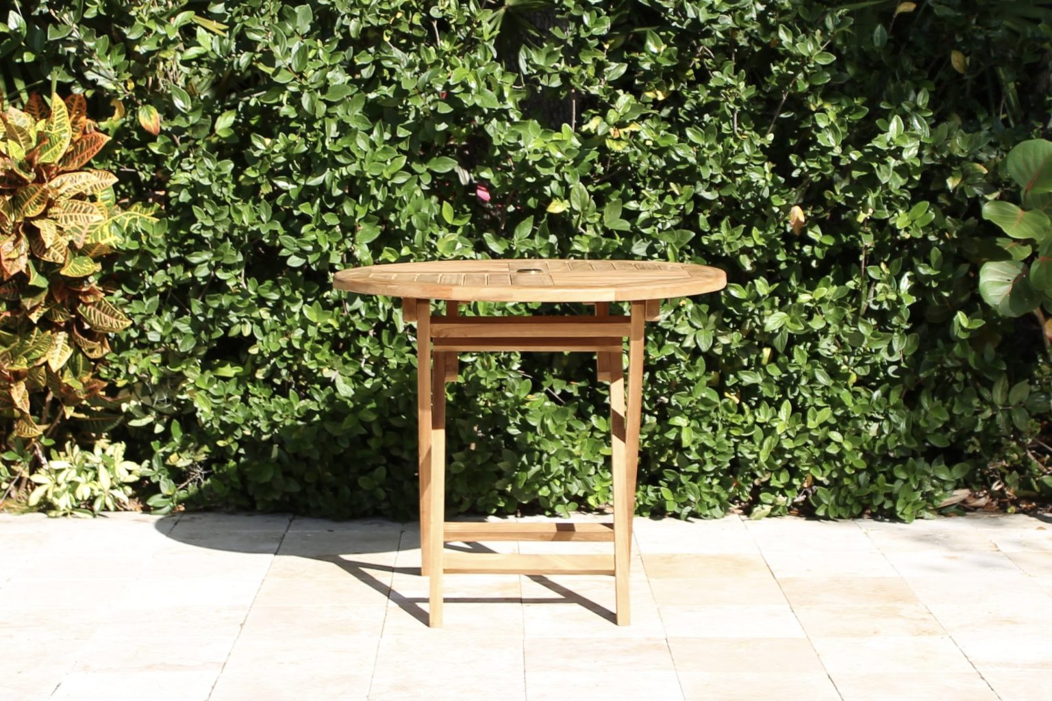 36in Round Folding Table Natural Teak Wholesale