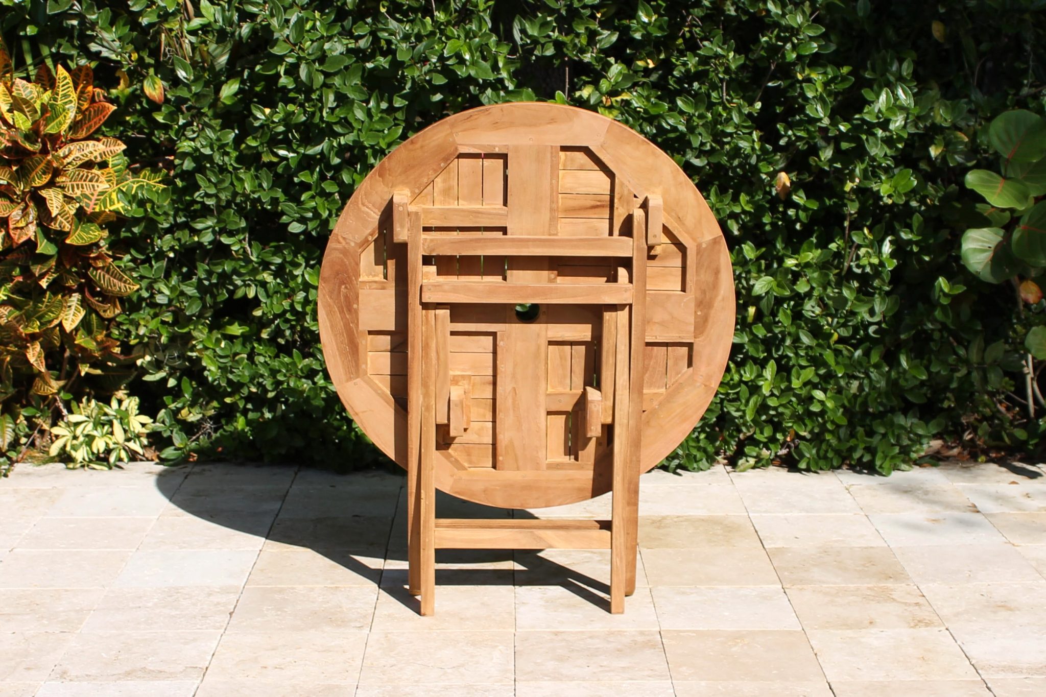 36in Round Folding Table Natural Teak Wholesale